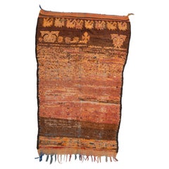 Tapis marocain vintage brun et orange, fait main, années 80