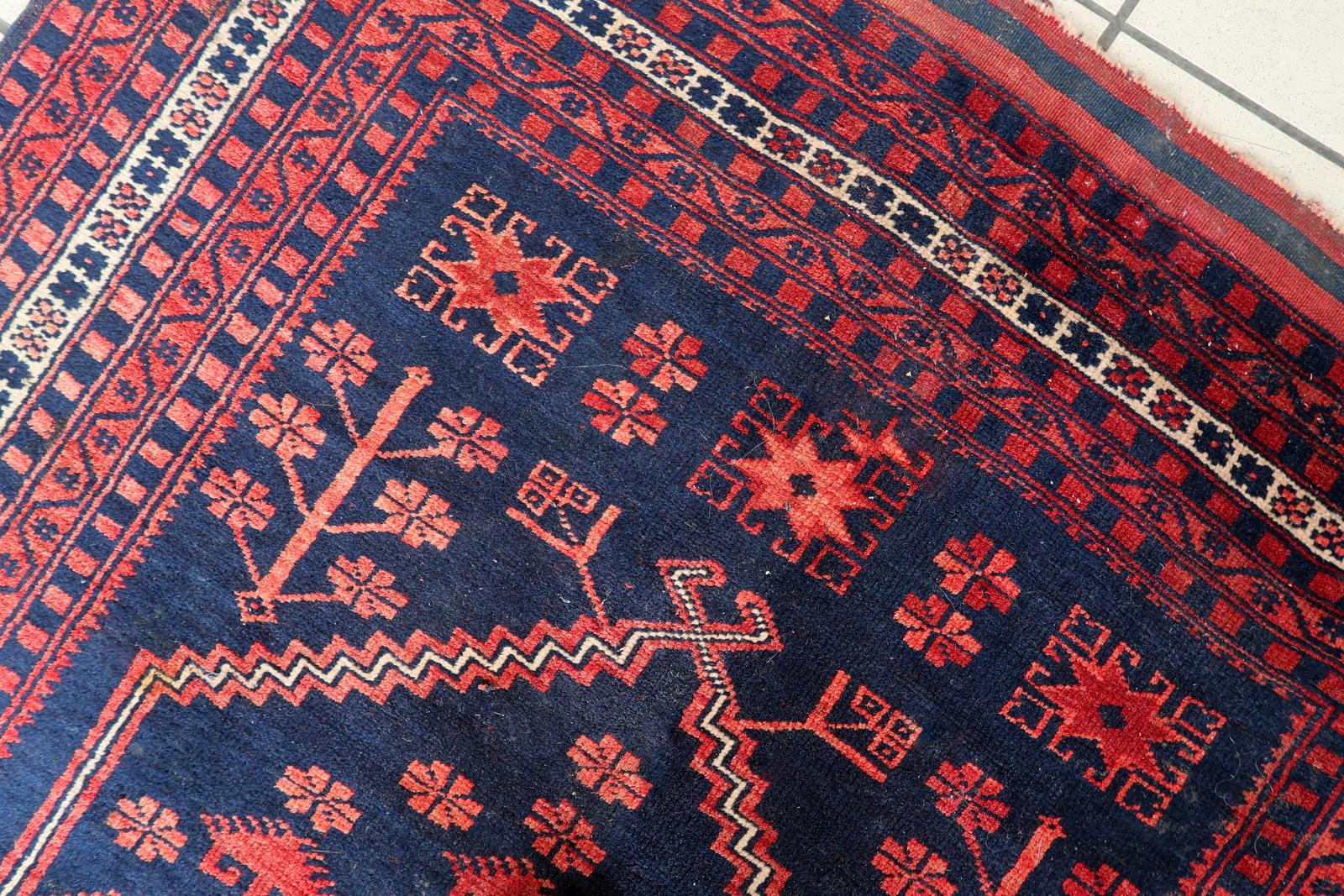 Handgefertigte Vintage kaukasischen Karabagh Teppich 3,9 'x 5,8', 1940er Jahre - 1C1097 im Zustand „Gut“ im Angebot in Bordeaux, FR