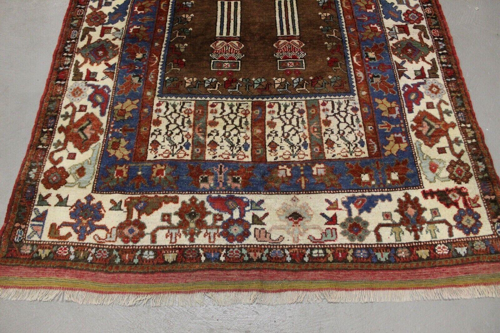 Wool Handmade Vintage Caucasian Kazak Prayer Rug 4.3' x 5.8', 1960s - 1K13