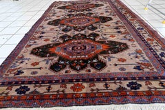 Tappeto caucasico kazako vintage fatto a mano, anni '60, 1C1058