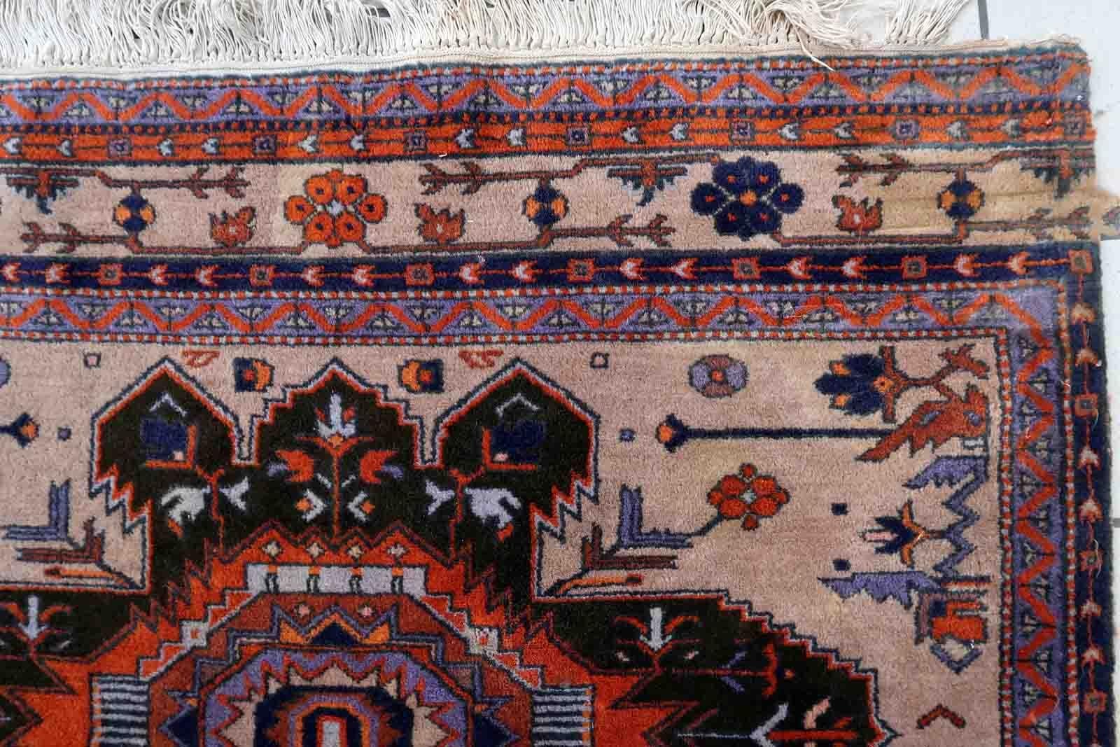 Wool Handmade Vintage Caucasian Kazak Rug, 1960s, 1C1058 For Sale