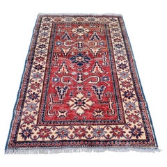 Handmade Vintage Caucasian Perpedil Kazak Rug 3.2' x 4.9' 1990s - 2K29