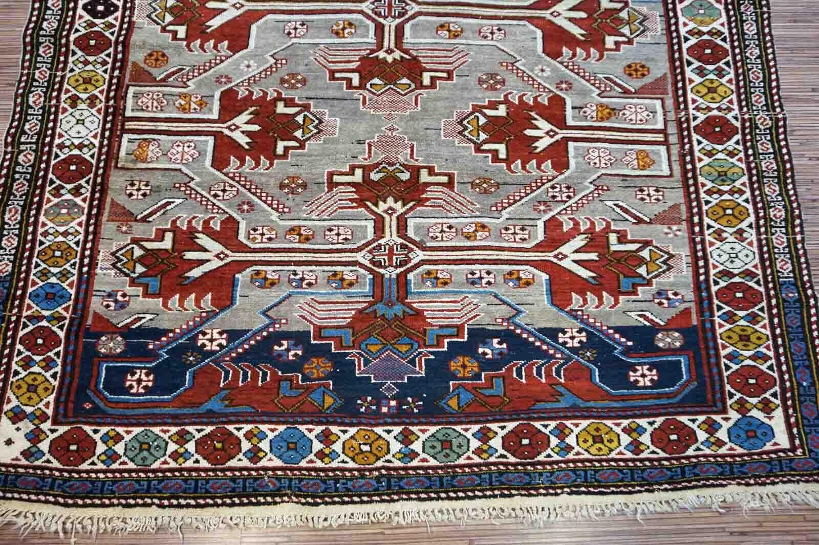 Hand-Woven Handmade Vintage Caucasian Shirvan Oriental Rug, 1950s, 1D07 For Sale