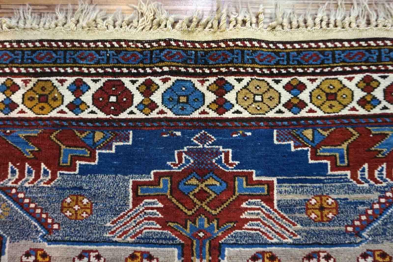 Wool Handmade Vintage Caucasian Shirvan Oriental Rug, 1950s, 1D07 For Sale