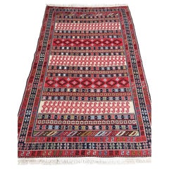 Handmade Vintage Caucasian Sumak Rug 3.9' x 6.4' 1970s - 3K01