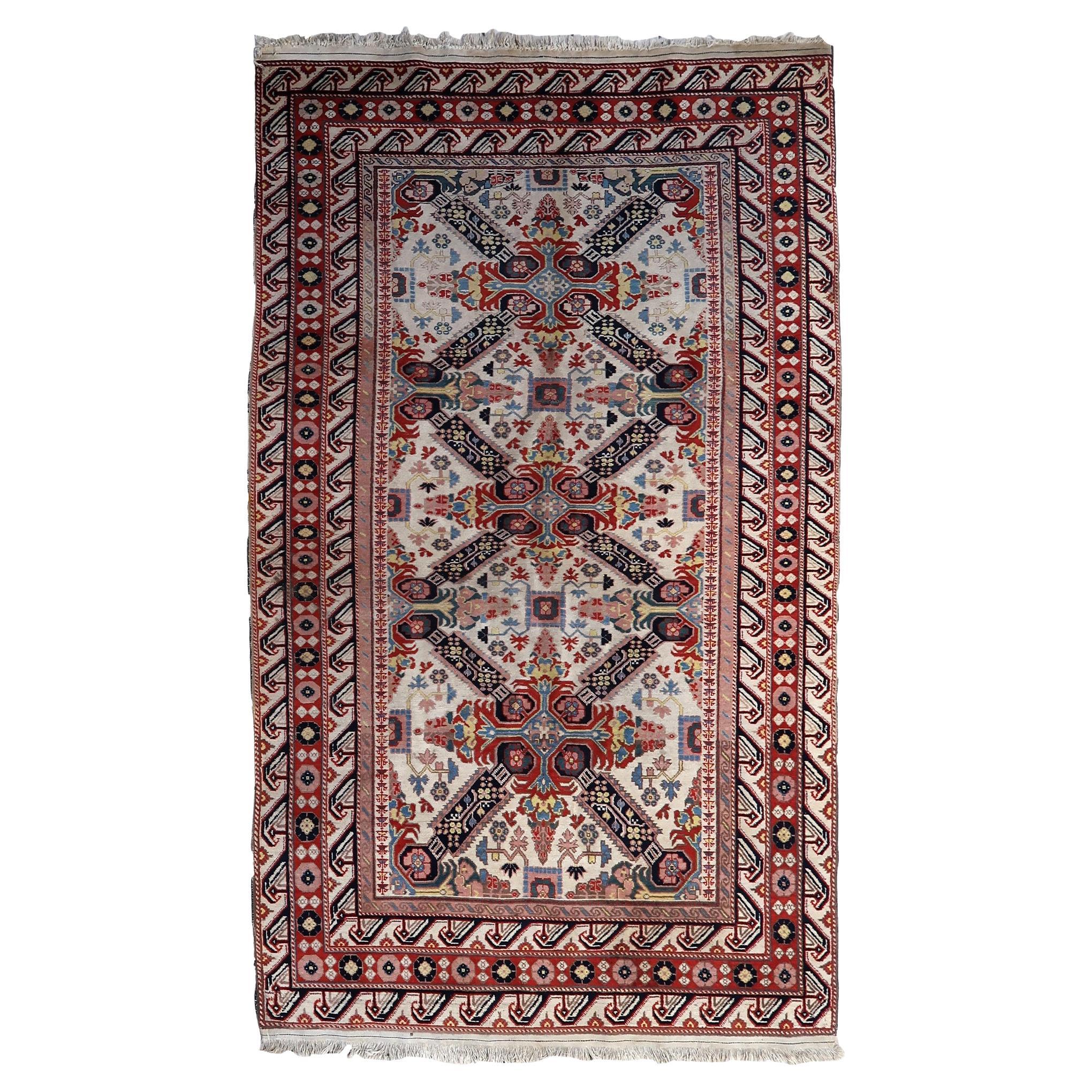 Handgefertigter kaukasischer Zeyhur-Teppich 4.2' x 7,4' (130cm x 228cm) 1950er Jahre -1C1065