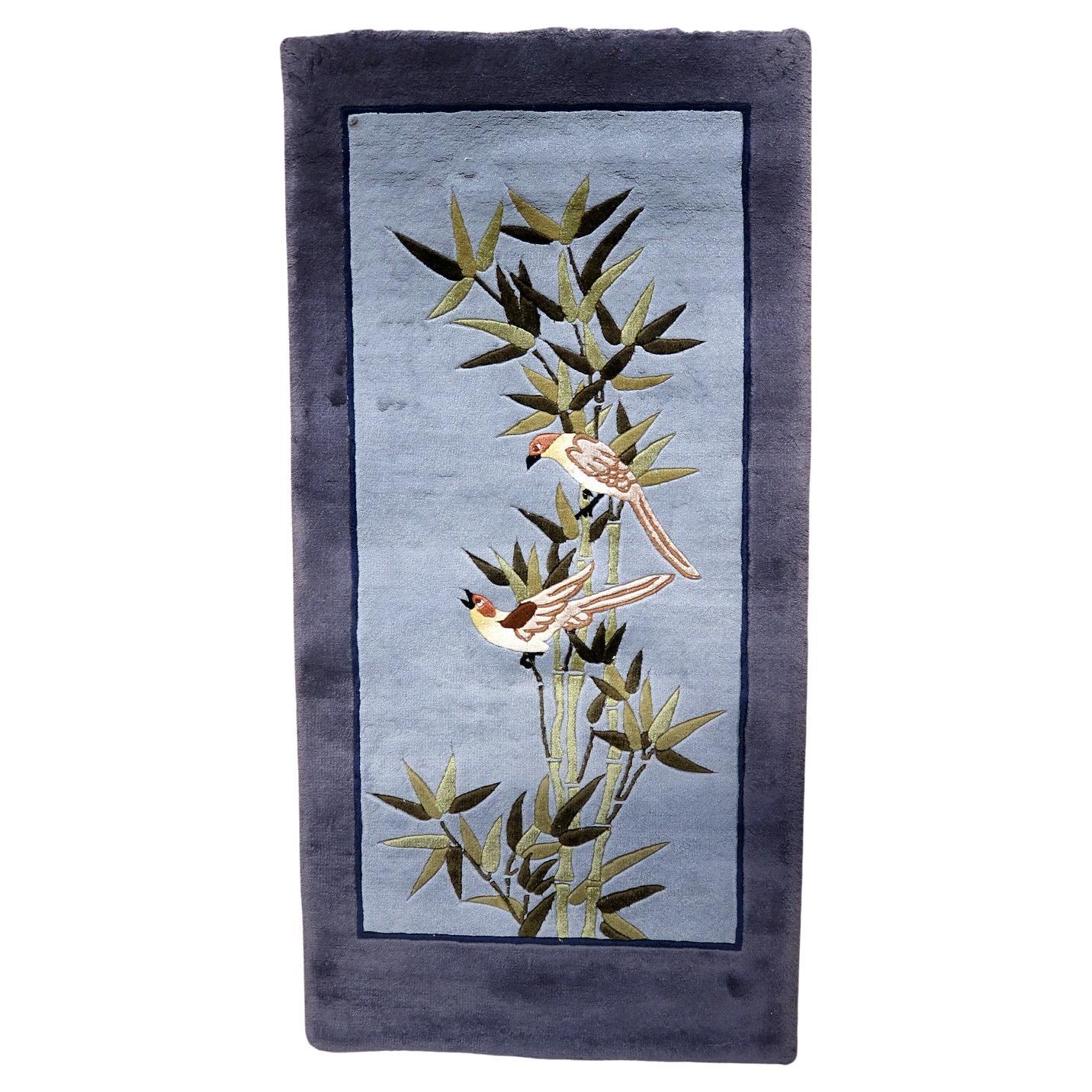 Handmade Vintage Chinese Art Deco Silk Rug 1.4' x 3', 1970s - 1C1131