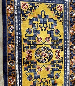 Handmade Vintage Chinese Art Deco Silk Rug Yellow Field 4.2 x 7.1 ft -1B992