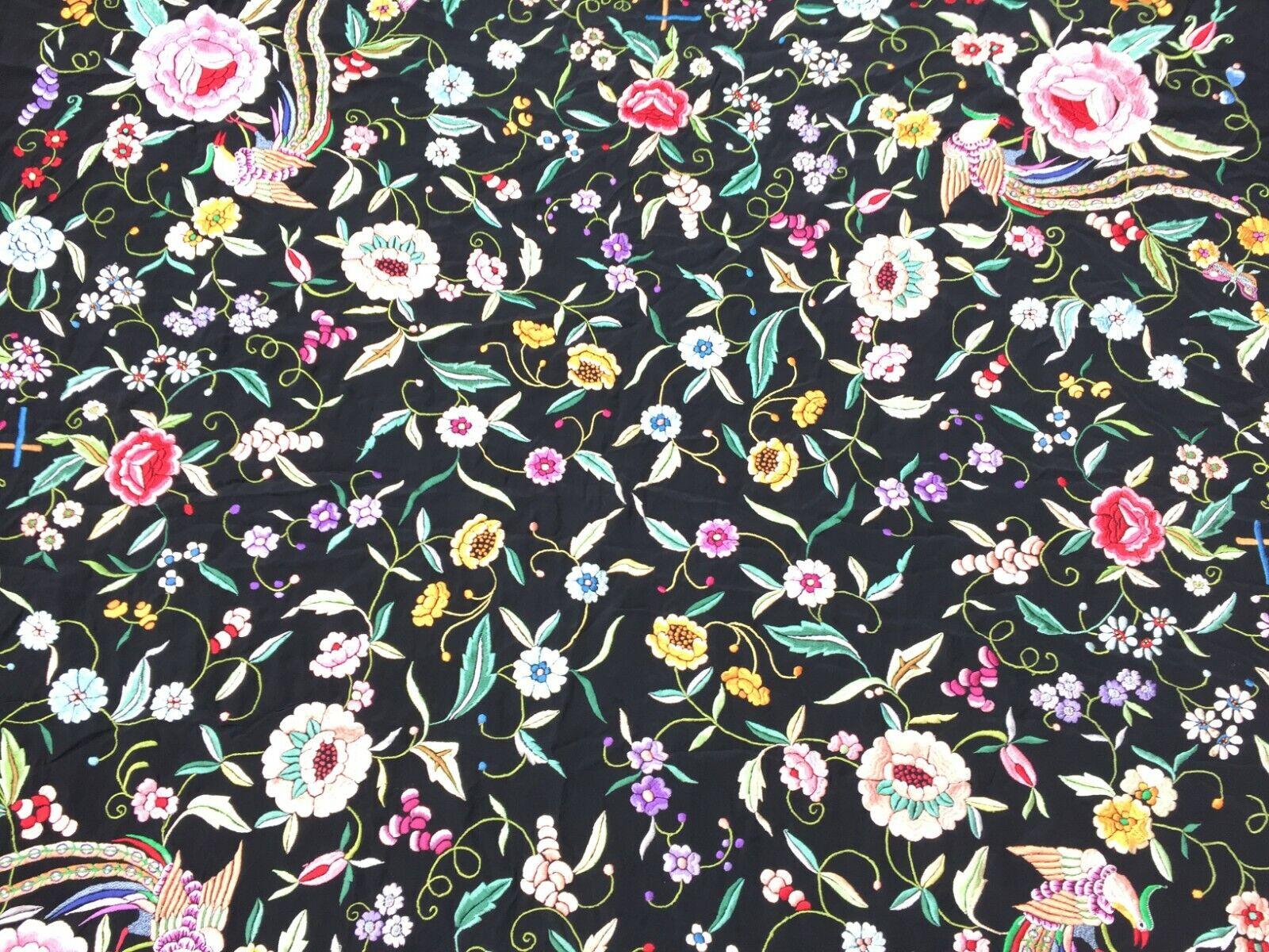 Scialle di seta cinese vintage fatto a mano 5,2' x 5,3', anni '50 - 1W03 in vendita 4