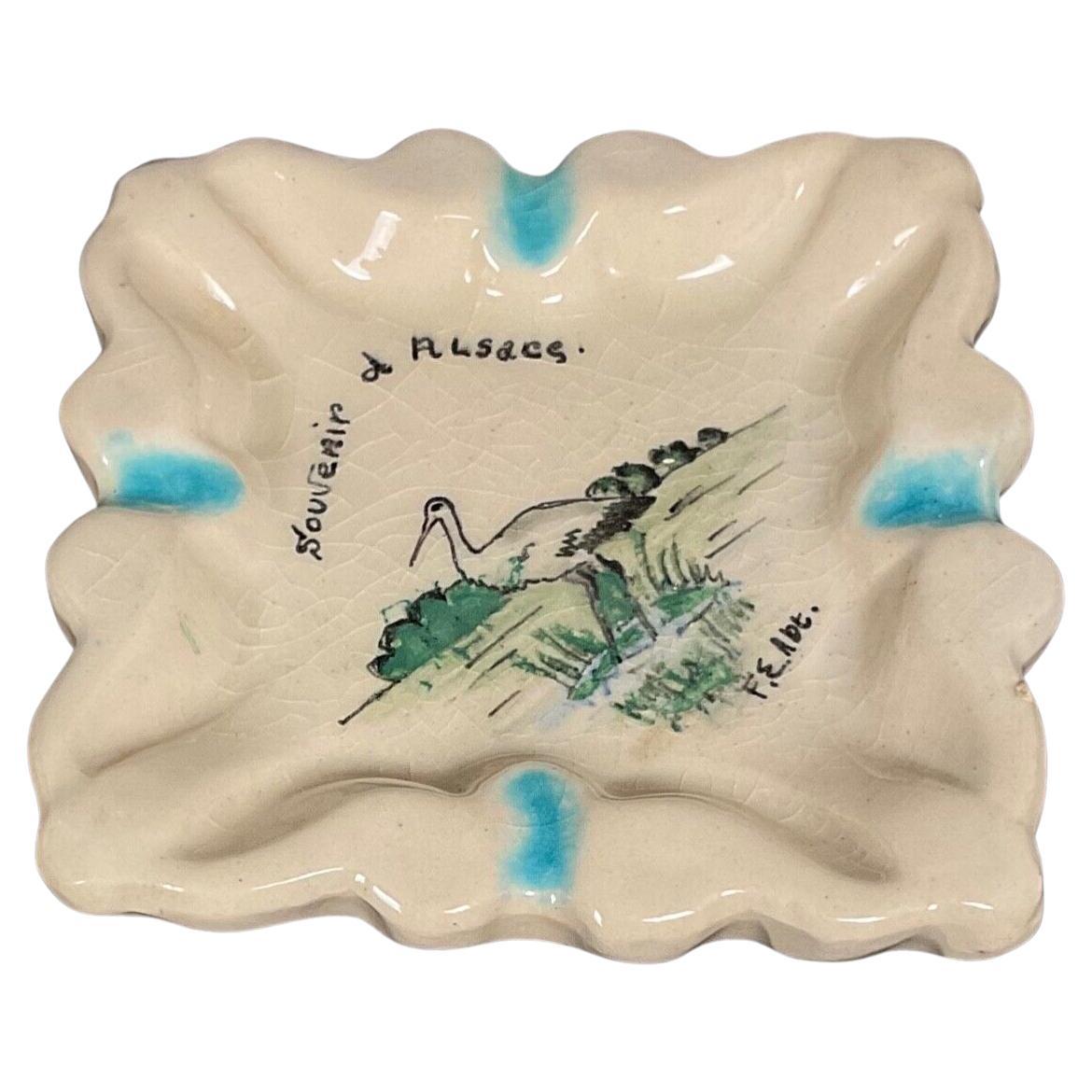 Cenicero de cerámica Vintage hecho a mano "Cofac Souvenir d'Alsace" Firmado - 2Y491 en venta