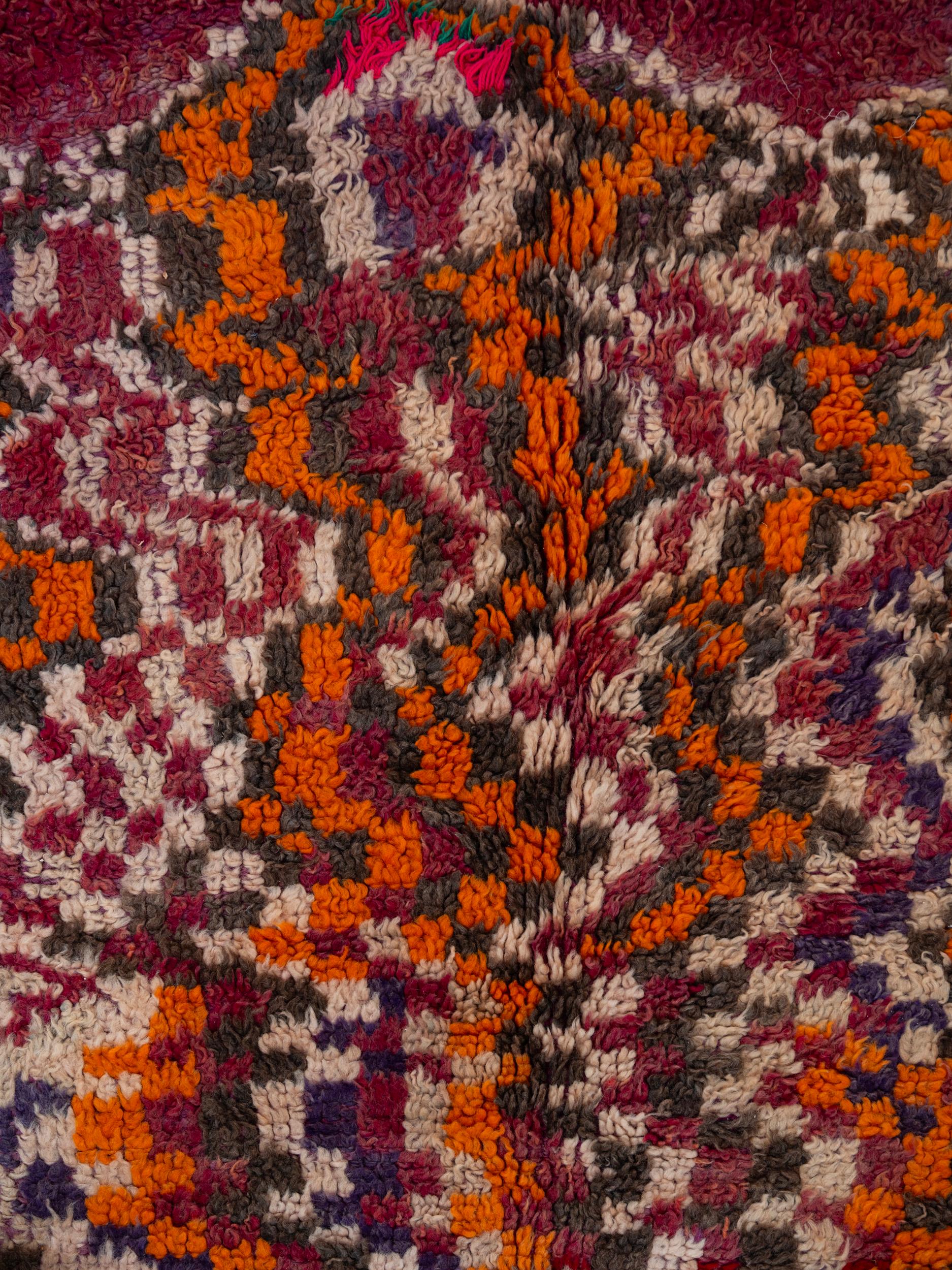 Hand-Knotted Handmade vintage colourful Moroccan rug, 70's For Sale
