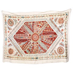 Handmade Antique Cotton Silk Suzani, Multicolor