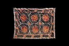 Handmade Vintage Cotton Suzani, Orange, and Charcoal