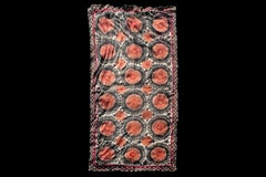 Handmade Vintage Cotton Suzani, Red, and Charcoal