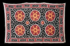 Handmade Vintage Cotton Suzani, Red and Orange