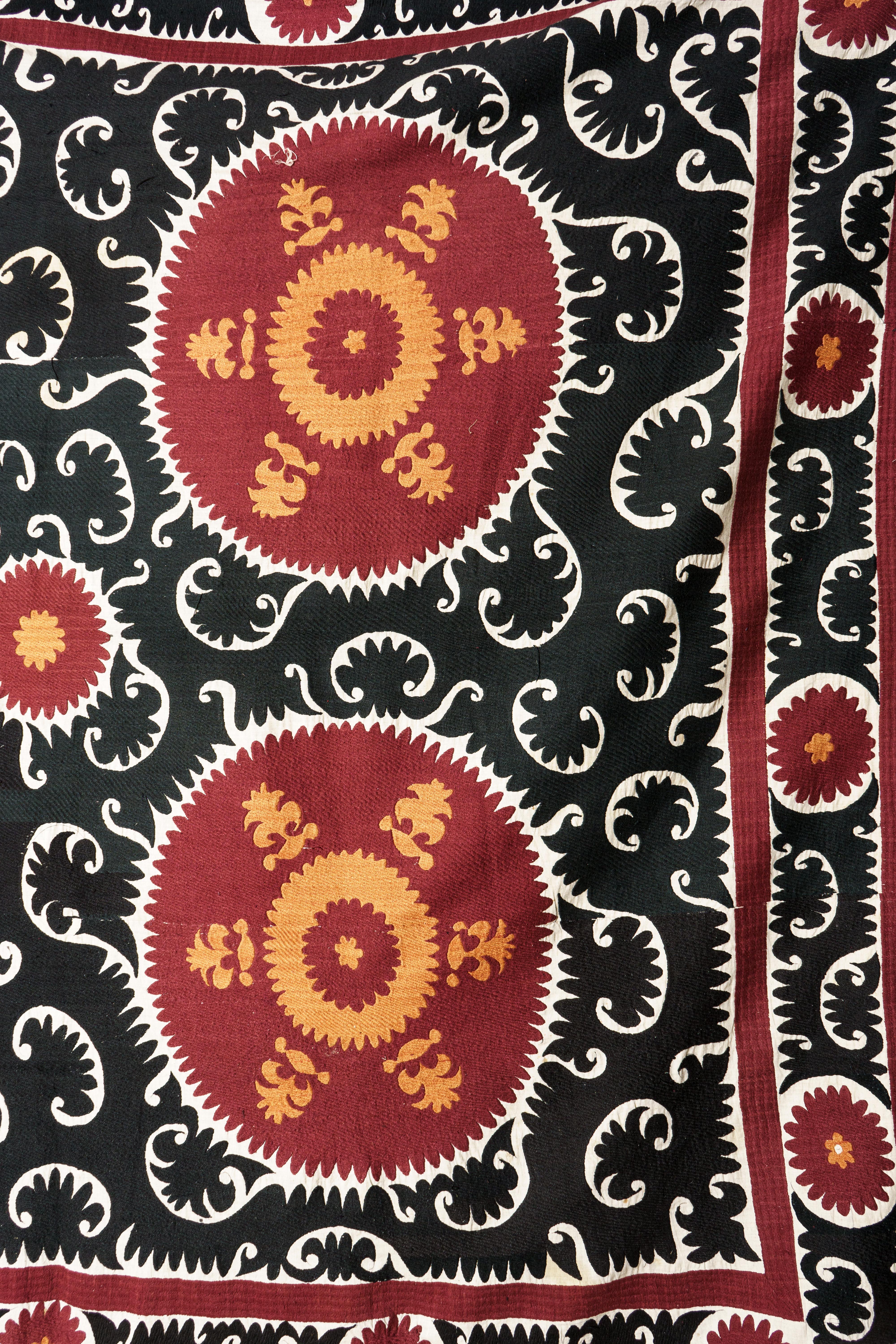 Handmade Vintage Cotton Suzani, Red and Orange For Sale 3