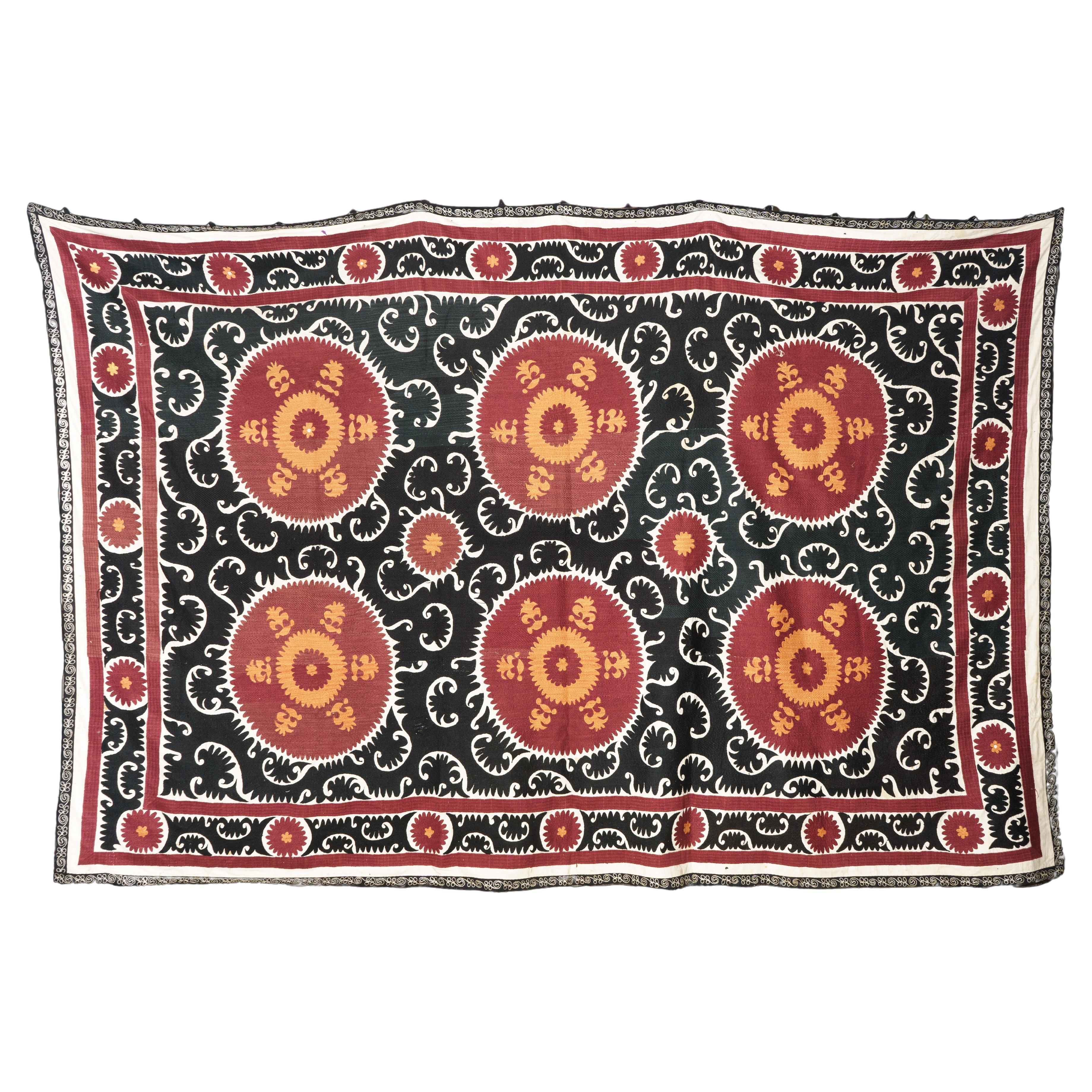 Handmade Vintage Cotton Suzani, Red and Orange For Sale