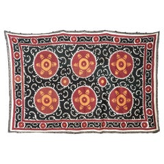 Handgefertigte Vintage Suzani-Baumwoll Suzani, Rot und Orange