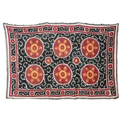 Handmade Vintage Cotton Suzani, Red and Orange