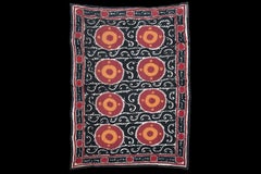 Handmade Vintage Cotton Suzani, Red, Orange, and Black