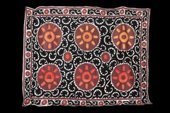 Handmade Vintage Cotton Suzani, Rust, Orange, and Yellow