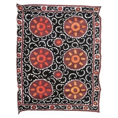 Handmade Vintage Cotton Suzani, Rust, Orange, and Yellow