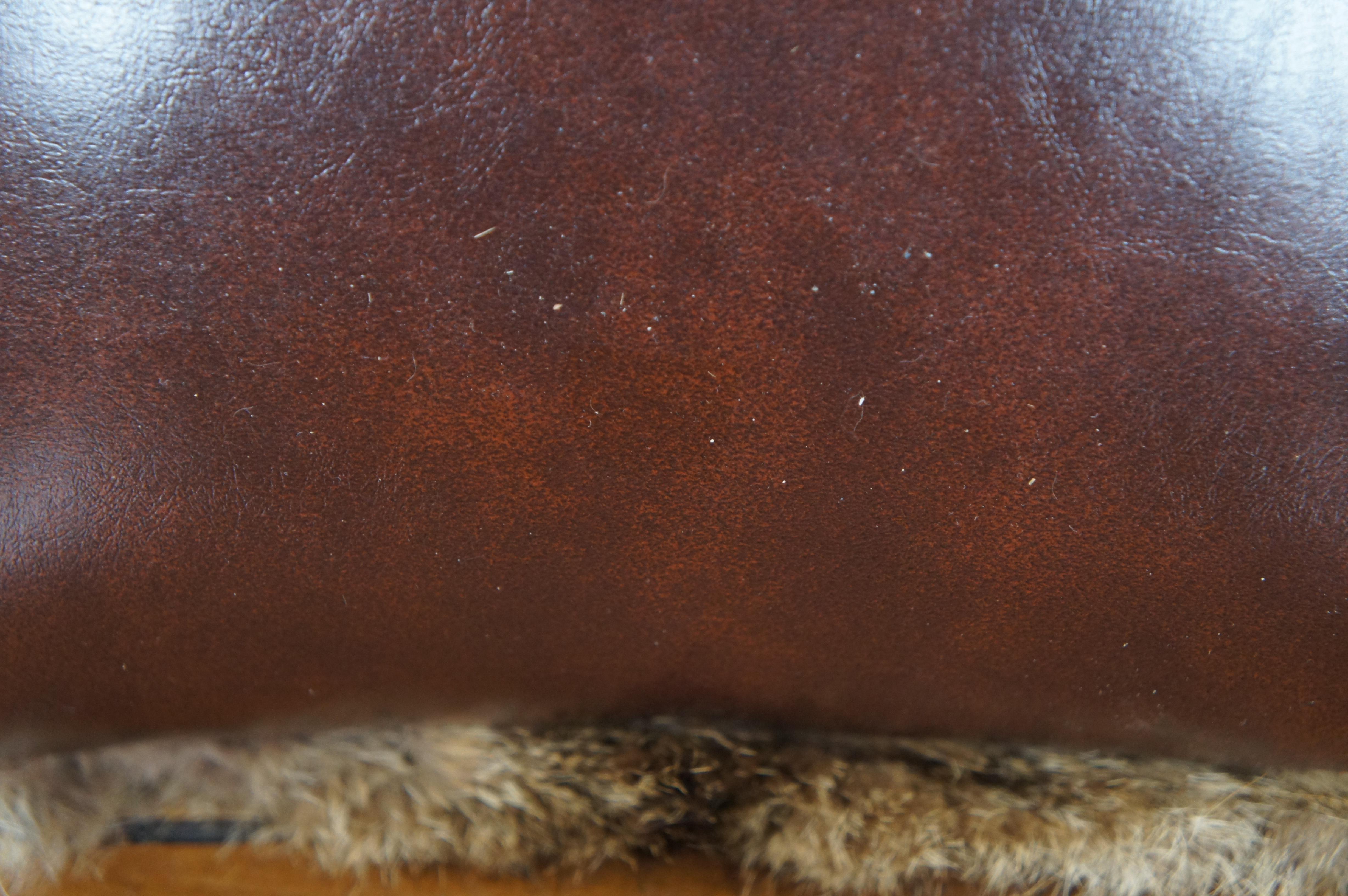 20th Century Handmade Vintage Coyote Fur & Brown Leather Kapok Fill Accent Throw Pillow 13