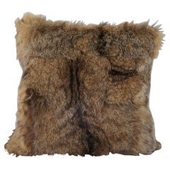 Handmade Retro Coyote Fur & Brown Leather Kapok Fill Accent Throw Pillow 13"
