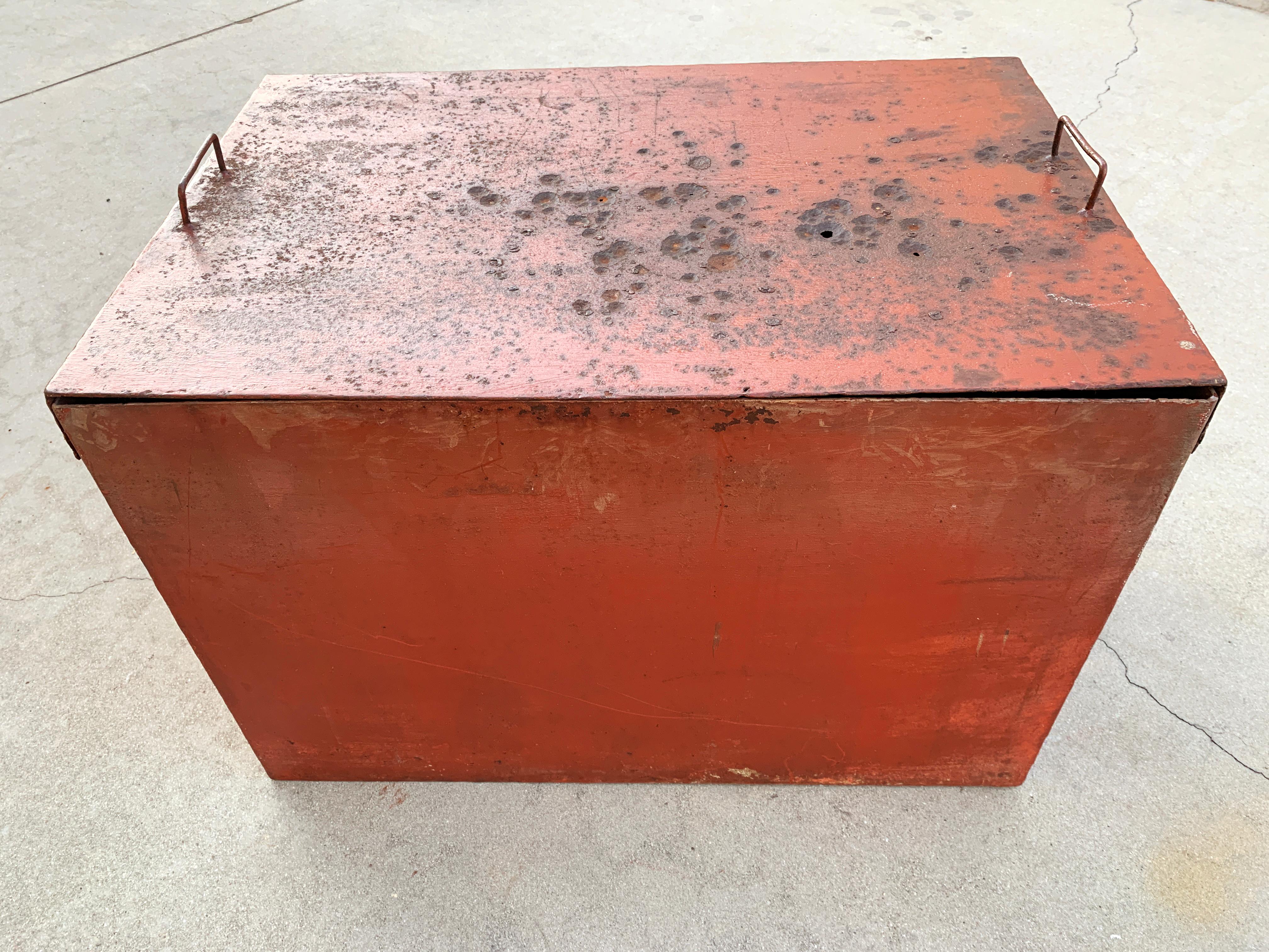 Mid-20th Century Handmade Vintage Craftsman Metal Storage Box with Distressed Patina For Sale
