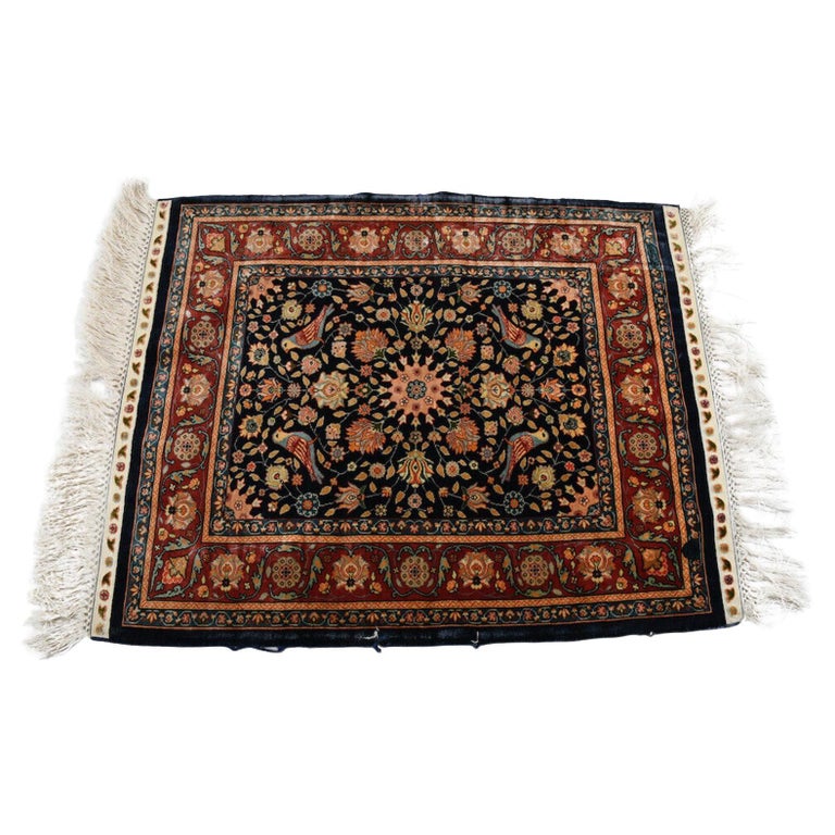 Handmade Vintage Dabir Kashan Style Silk Rug 1960s 1G149 For Sale at