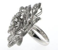 Handmade Vintage Diamond Flower Ring/Pendant in 18K White Gold