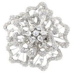 Handmade Vintage Diamond Flower Ring/Pendant in 18K White Gold