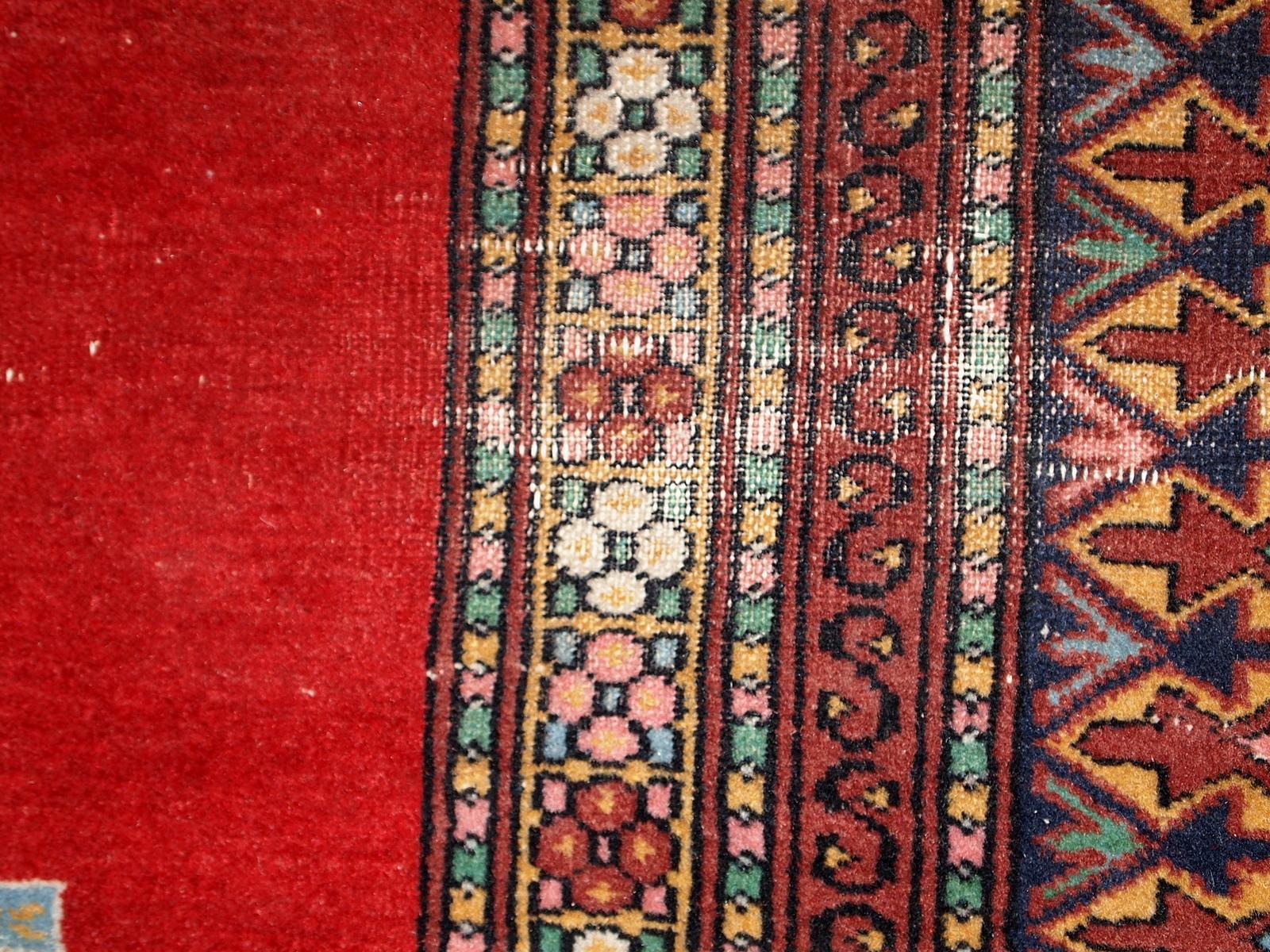 Wool Handmade Vintage Distressed Uzbek Bukhara Rug, 1960s, 1C615 For Sale