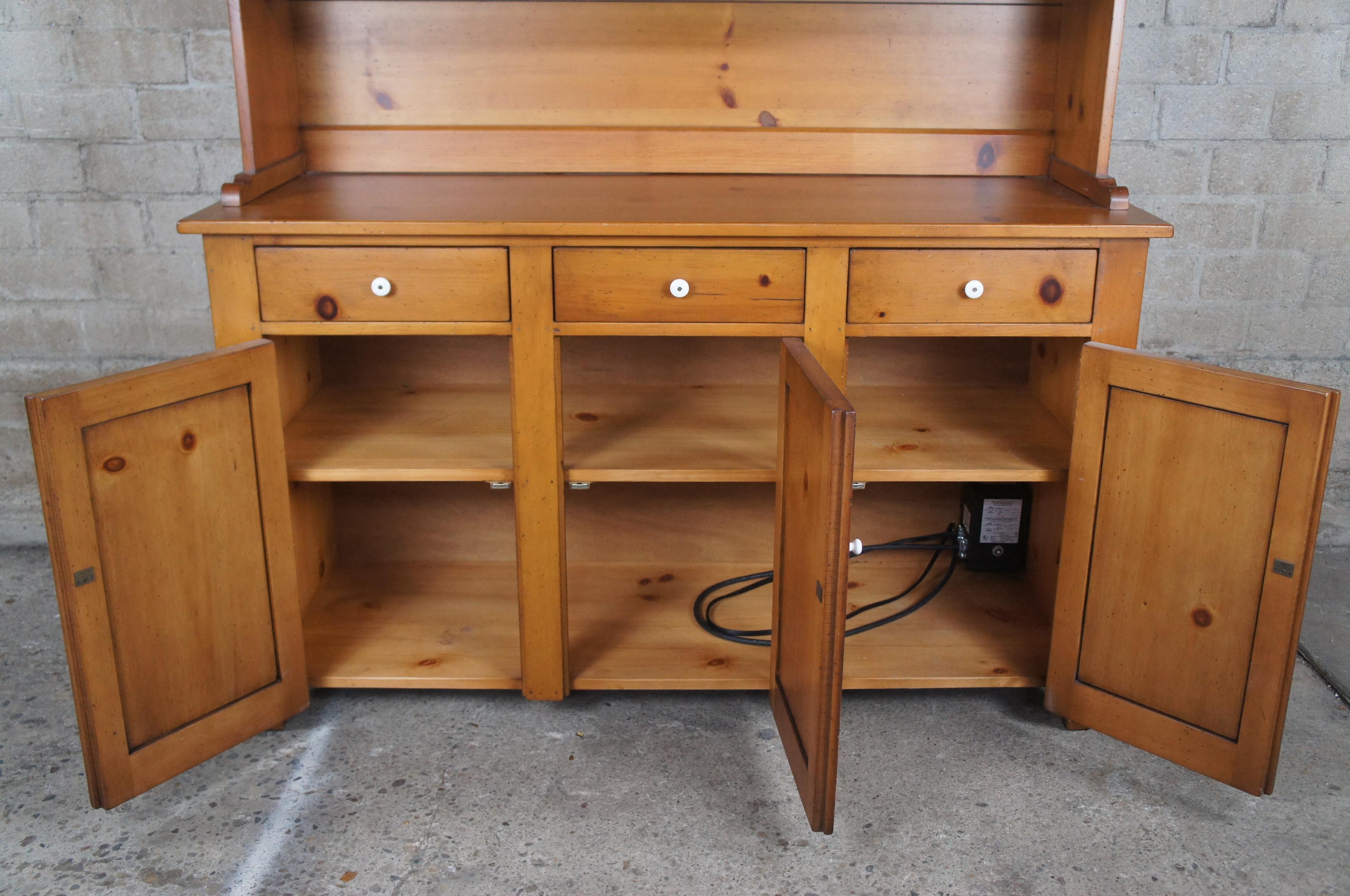 American Colonial Handmade Vintage Early American Pine Stepback Cupboard Display Cabinet Hutch