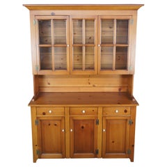 Handmade Vintage Early American Pine Stepback Cupboard Display Cabinet Hutch