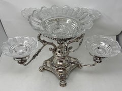 Handmade Vintage English Georgian Silver-Plate & Cut Crystal Epergne Centerpiece