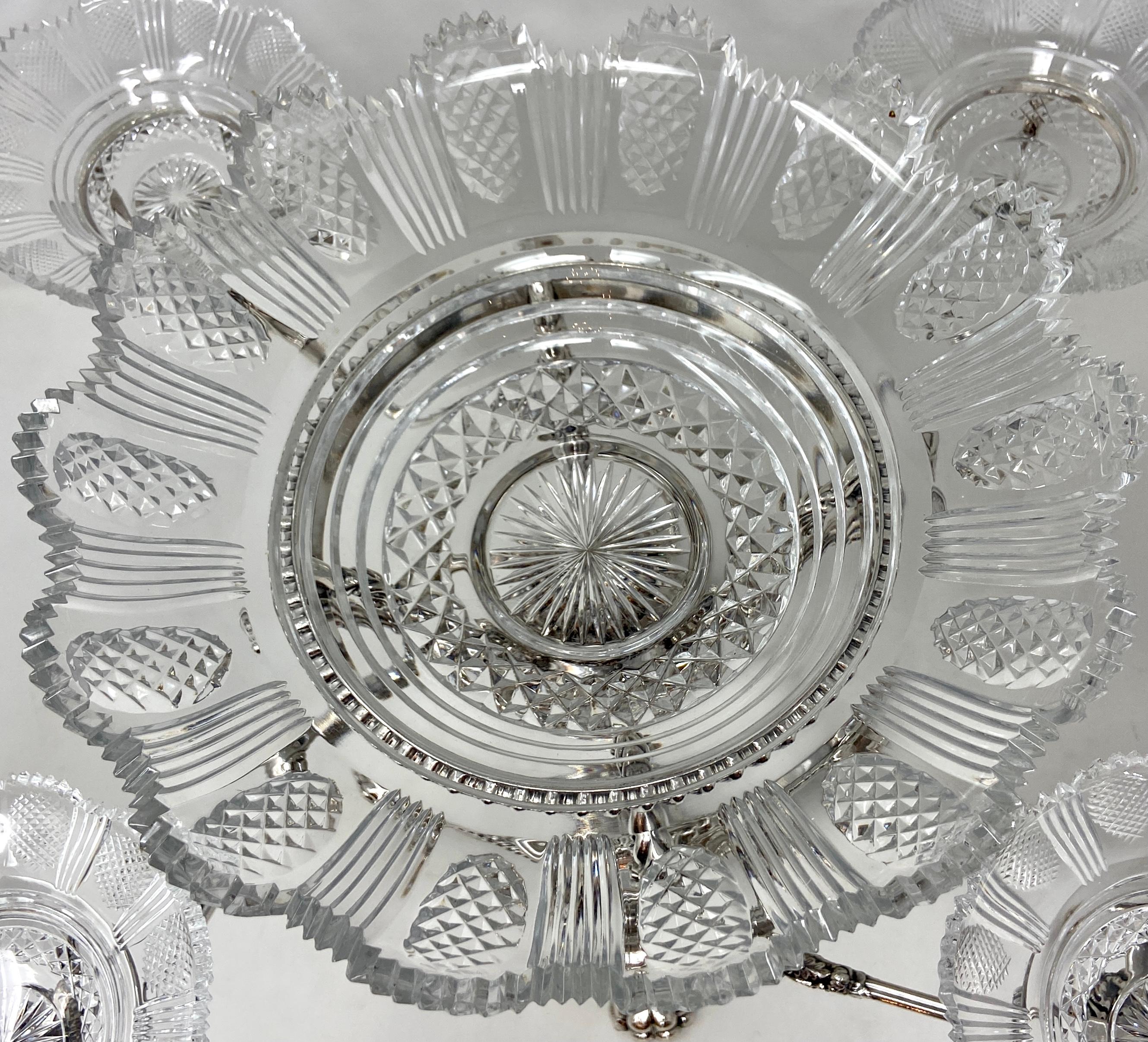 Handmade Vintage English Georgian Silver-Plate & Cut Crystal Epergne Centerpiece In Good Condition In New Orleans, LA