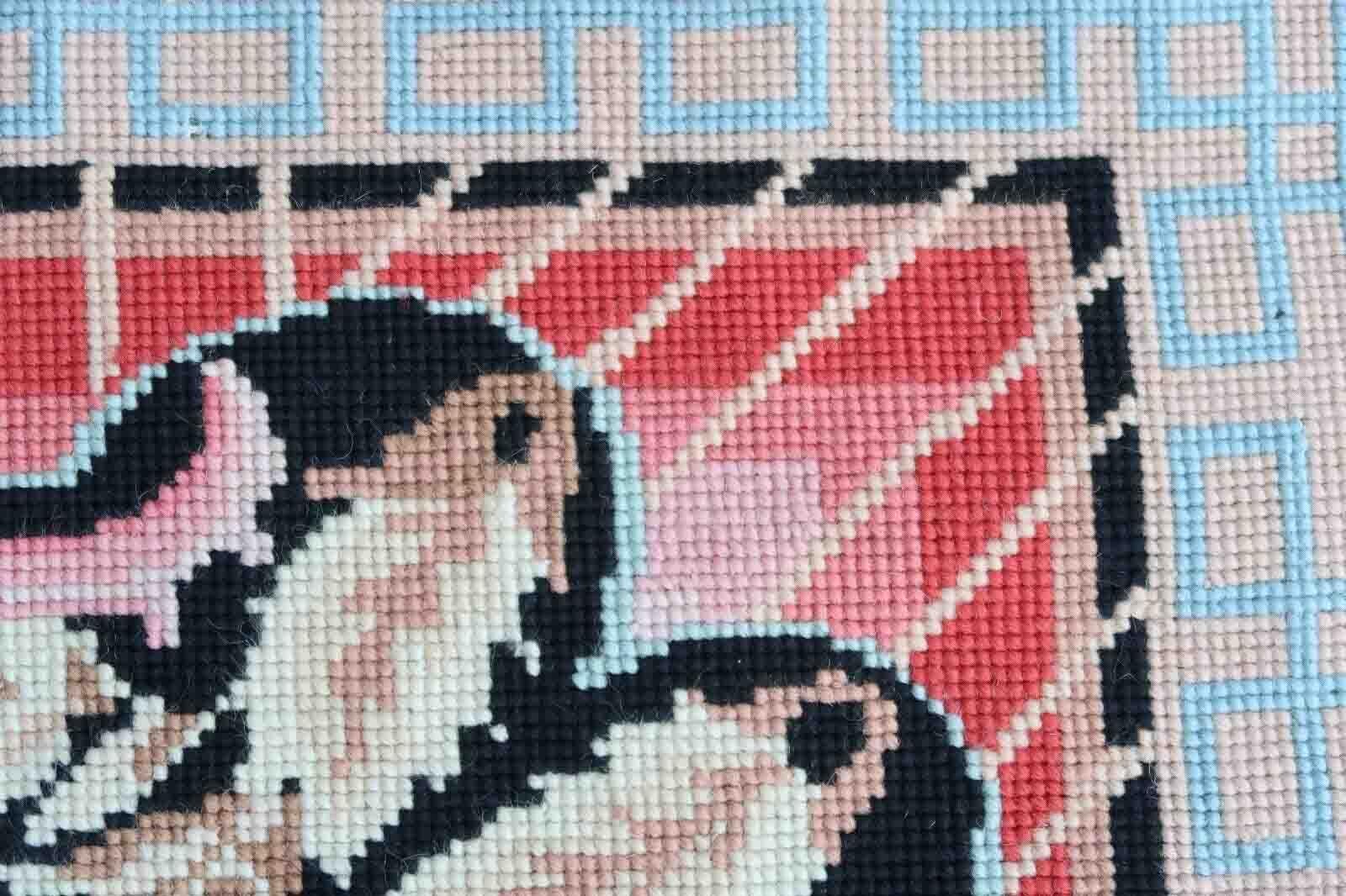Hand-Knotted Handmade Vintage English Needlepoint, 1970s, 1P144 For Sale