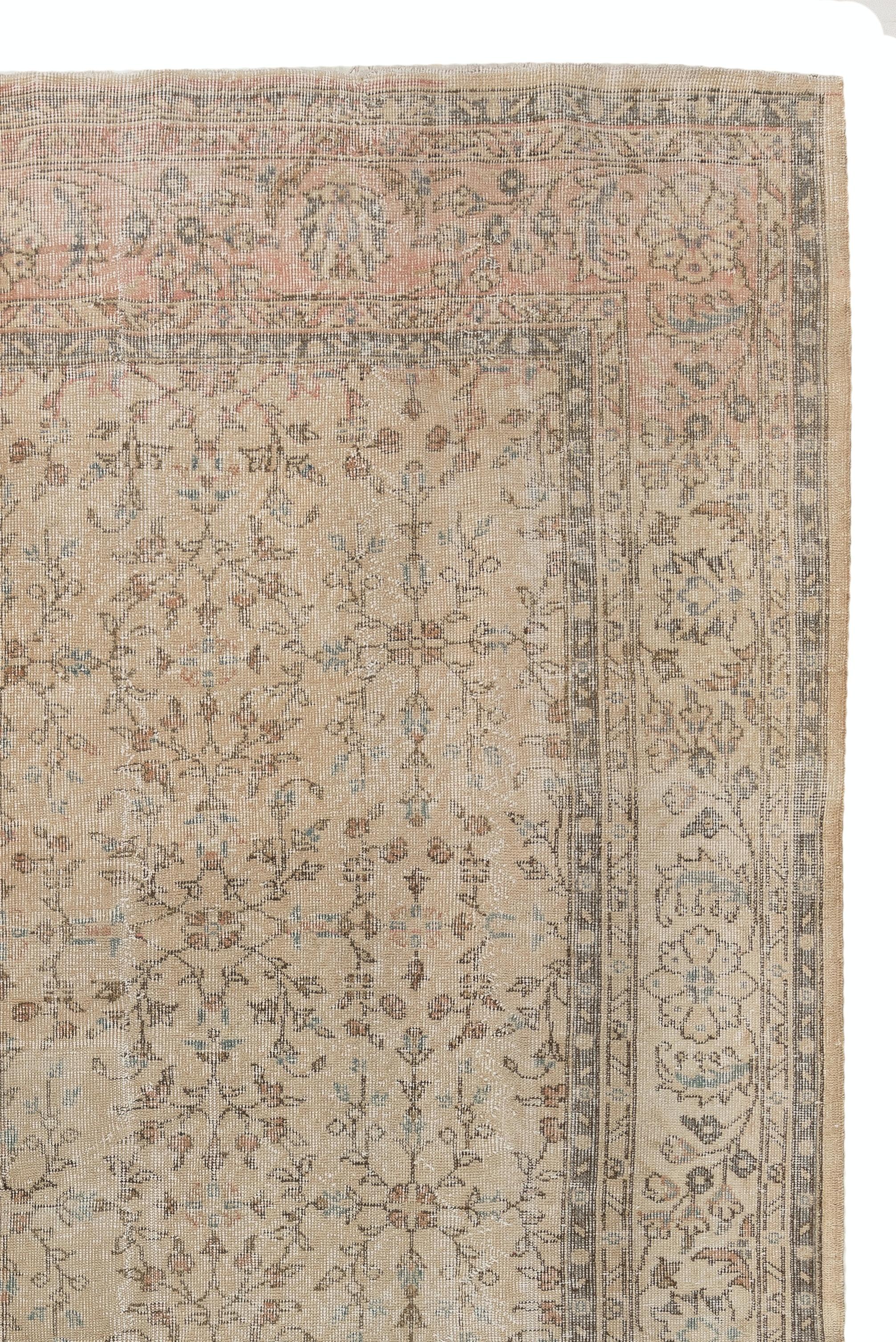 Oushak 7.4x10.4 Ft Handmade Vintage Floral Turkish Area Rug in Muted, Earthy Colors. 