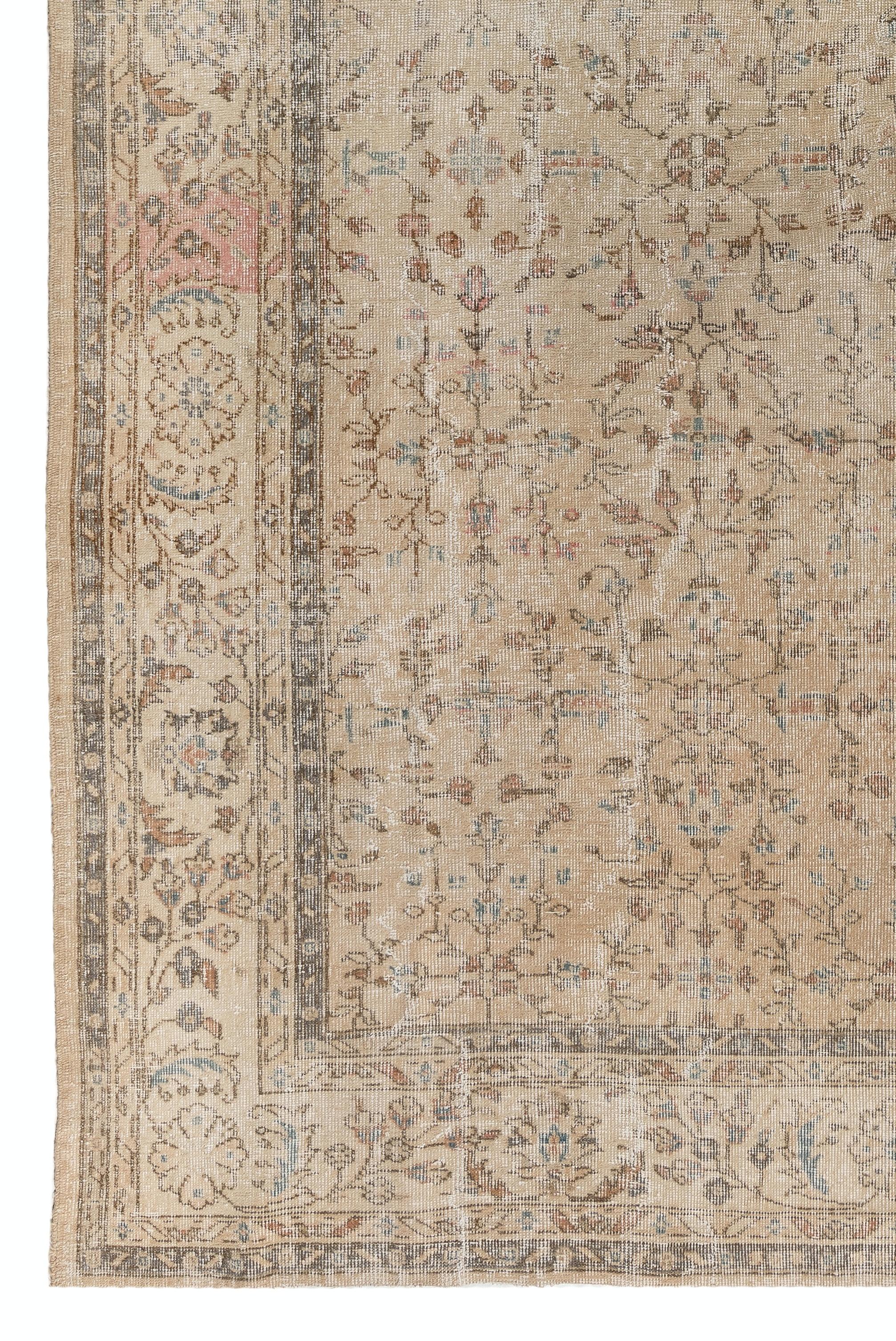 Hand-Woven 7.4x10.4 Ft Handmade Vintage Floral Turkish Area Rug in Muted, Earthy Colors. 