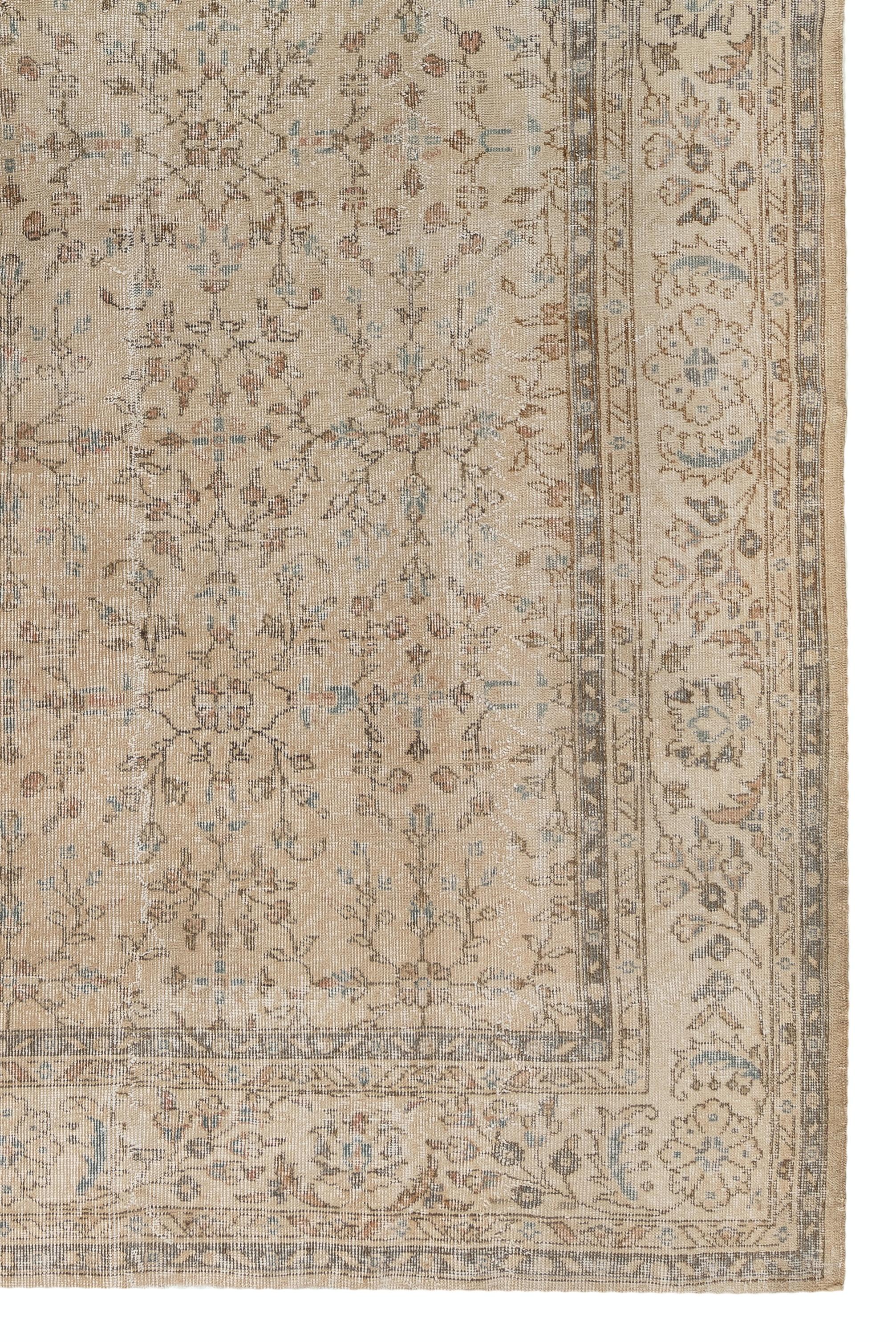 7.4x10.4 Ft Handmade Vintage Floral Turkish Area Rug in Muted, Earthy Colors.  In Good Condition In Philadelphia, PA