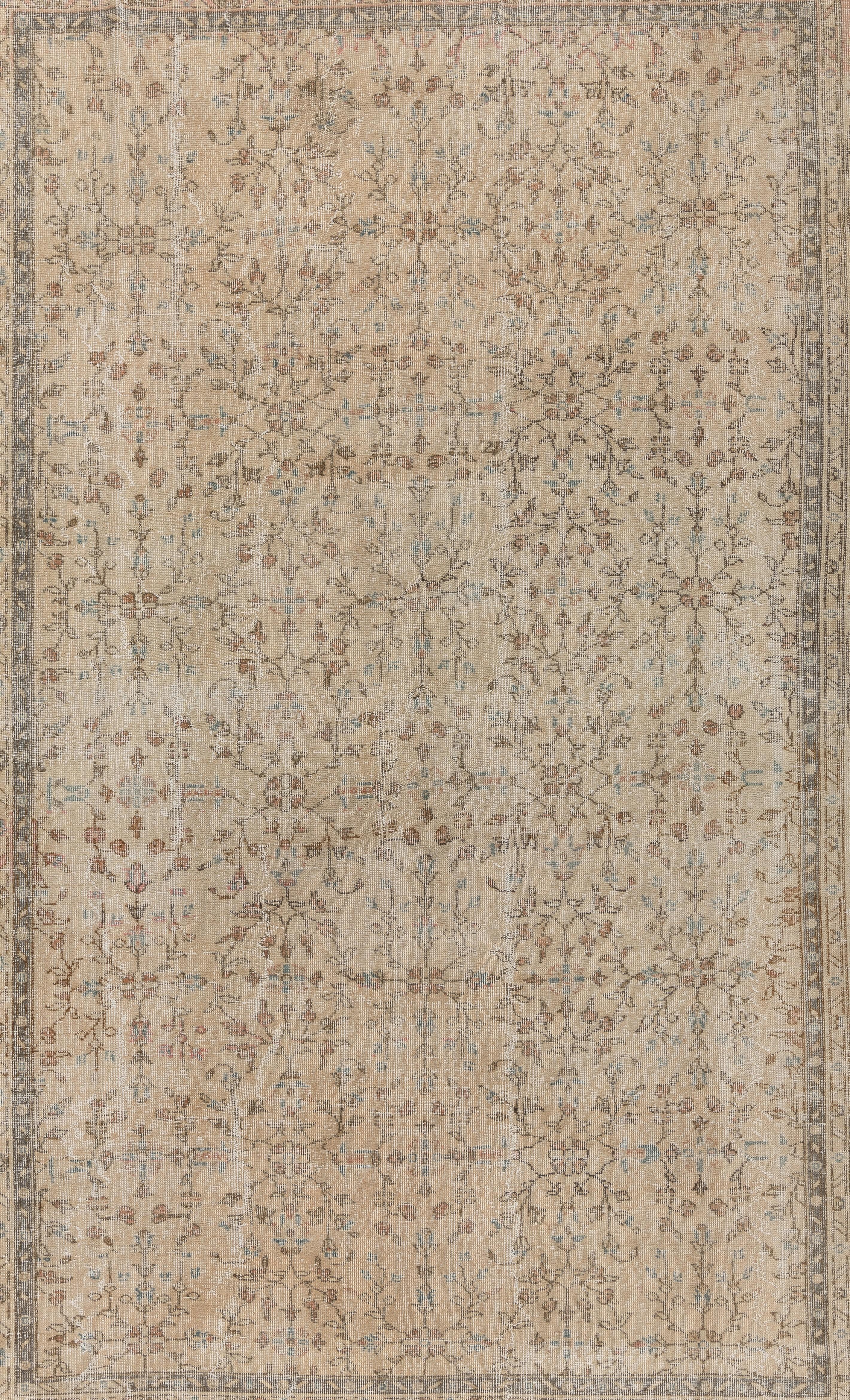20th Century 7.4x10.4 Ft Handmade Vintage Floral Turkish Area Rug in Muted, Earthy Colors. 