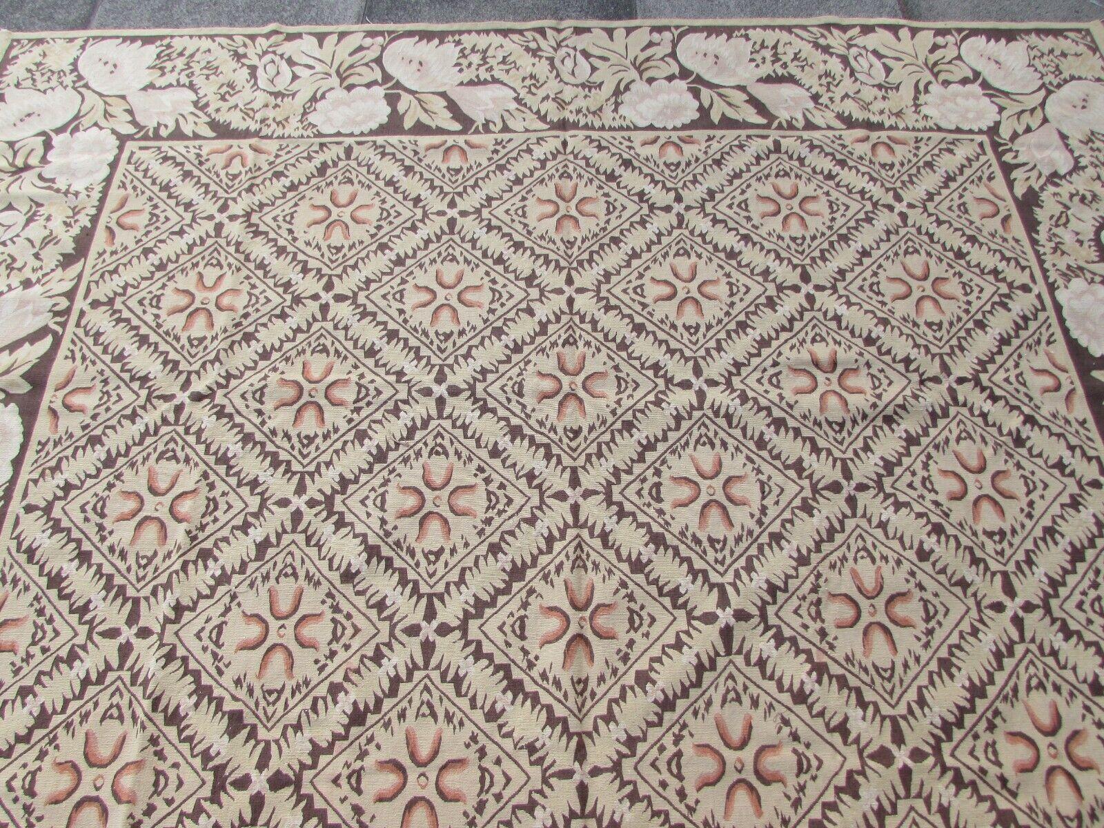 Hand-Knotted Handmade Vintage French Aubusson Flatweave Rug 7.9' x 9.8', 1970s, 1Q41 For Sale