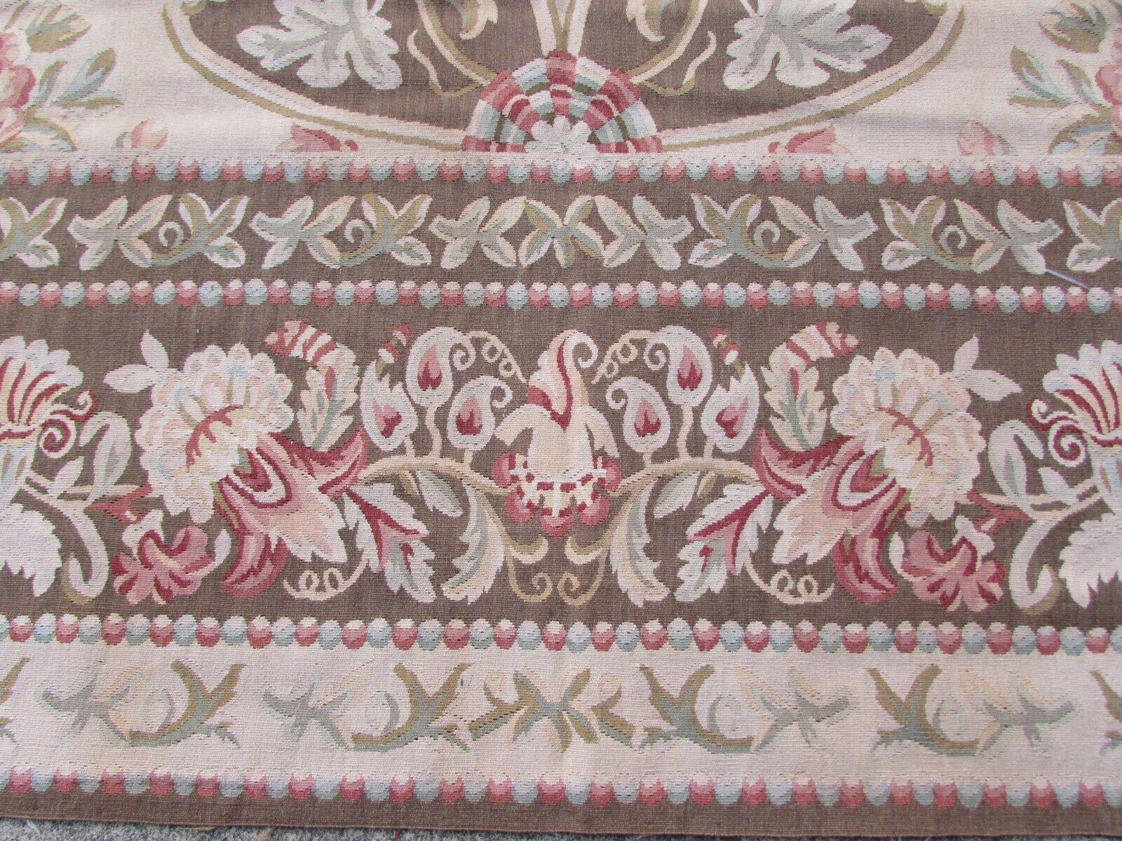 Handgefertigter französischer Aubusson Flachgewebe-Teppich im Vintage-Stil 9.9' x 14,2', 1970er Jahre, 1Q42 im Angebot 4