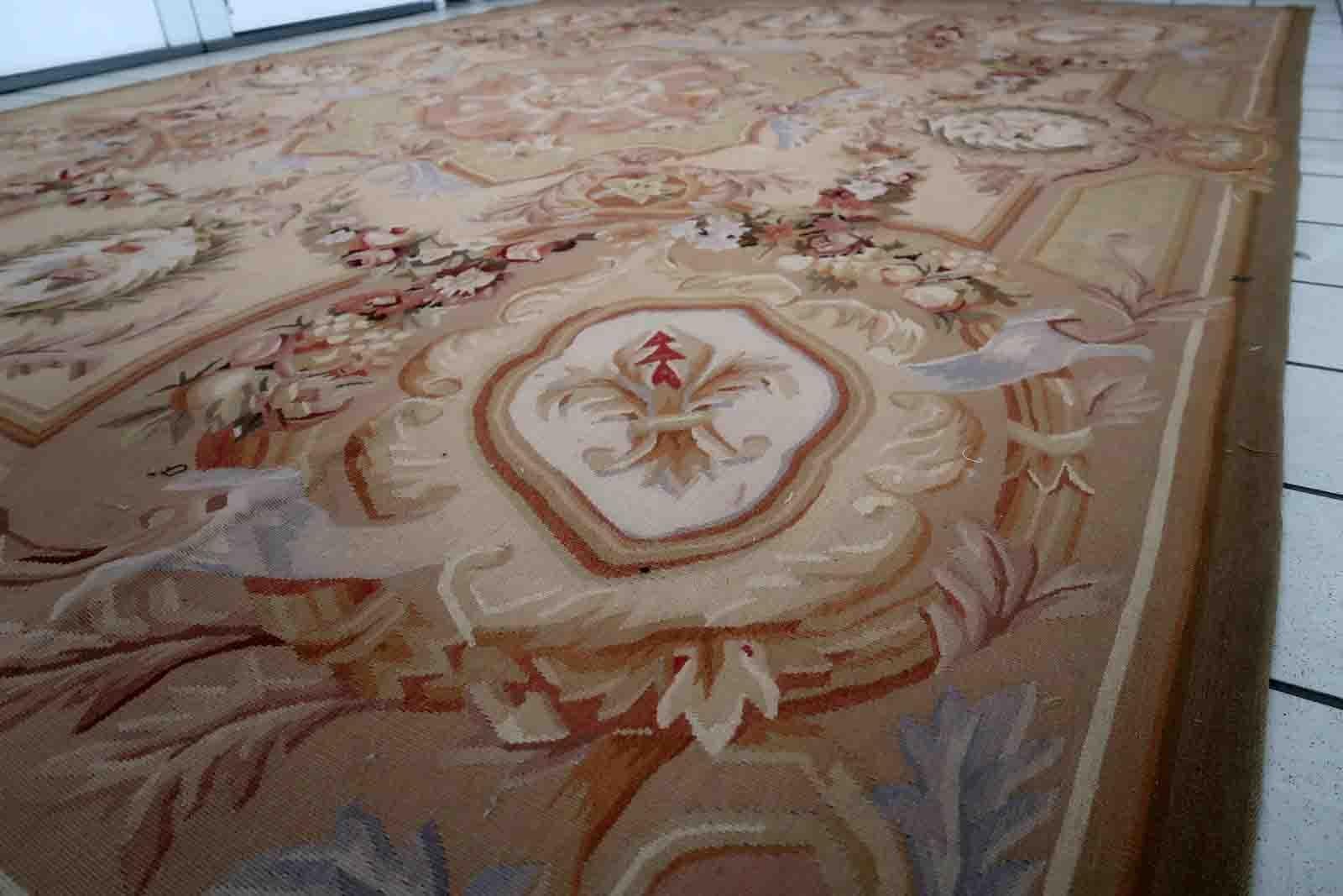 Hand-Knotted Handmade Vintage French Aubusson Rug, 1970s, 1C855 For Sale