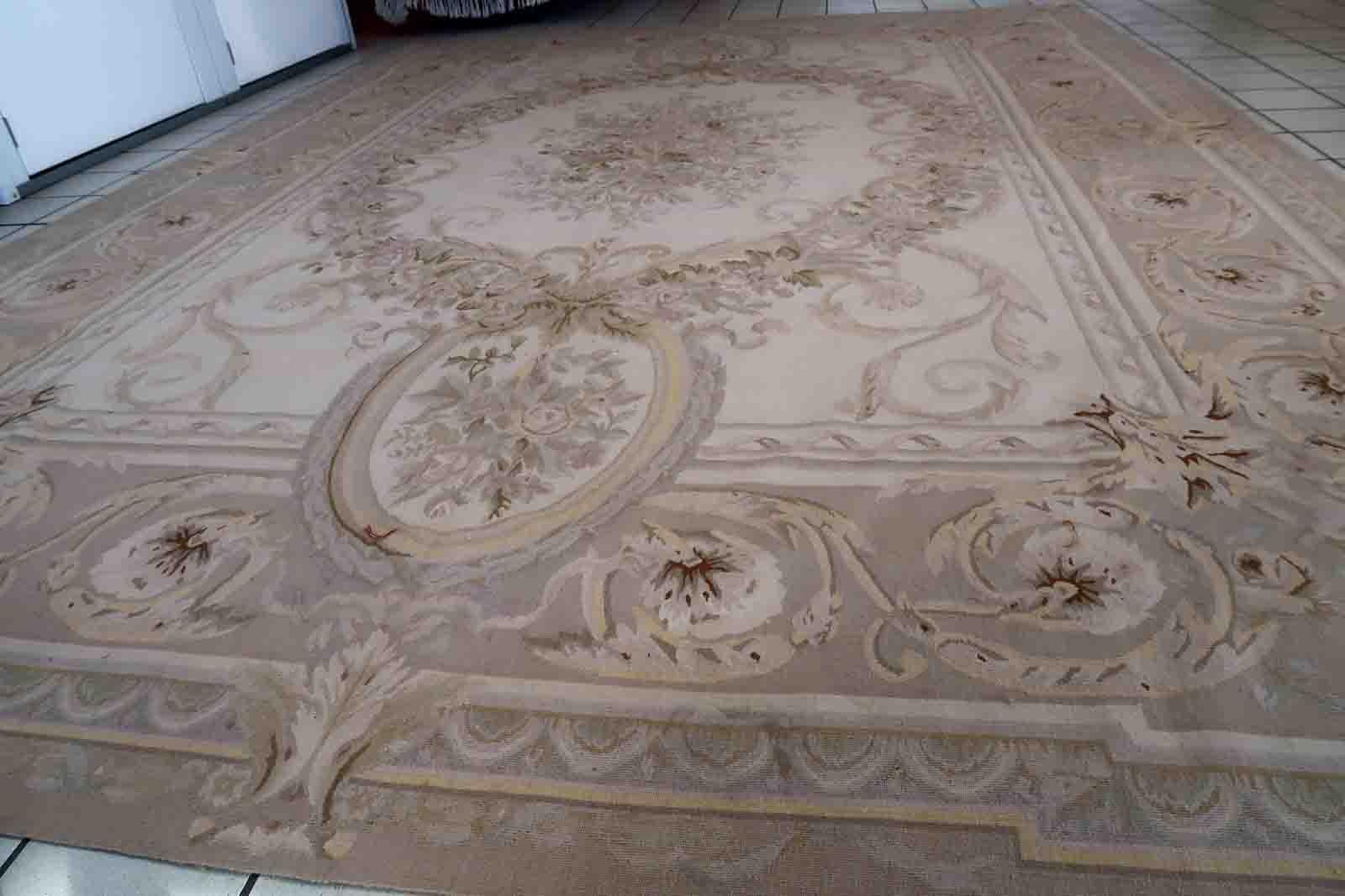 Hand-Knotted Handmade Vintage French Aubusson Rug, 1970s, 1C884 For Sale