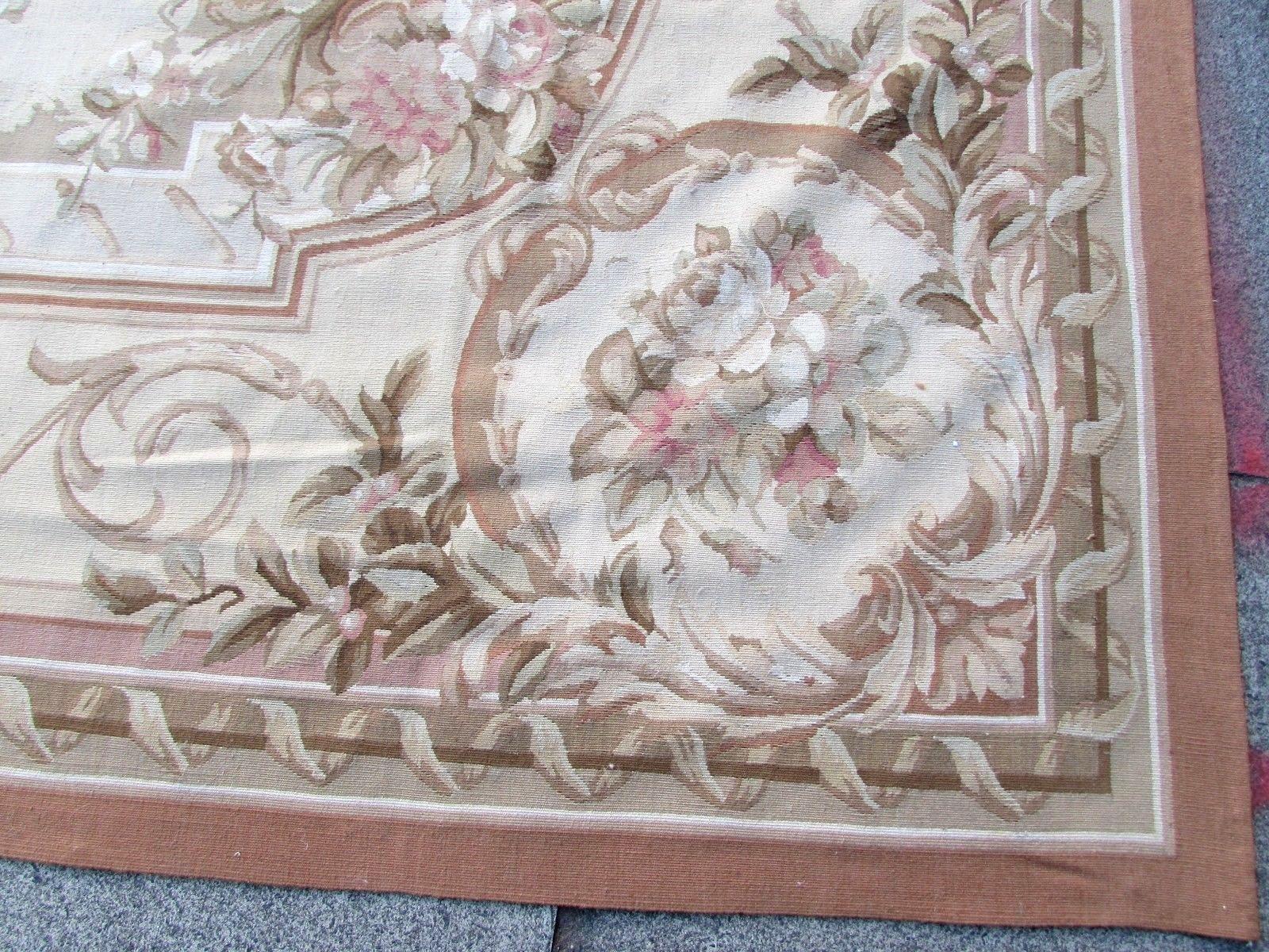 Tapis Aubusson français vintage fait à la main:: 1970:: 1Q0237 4