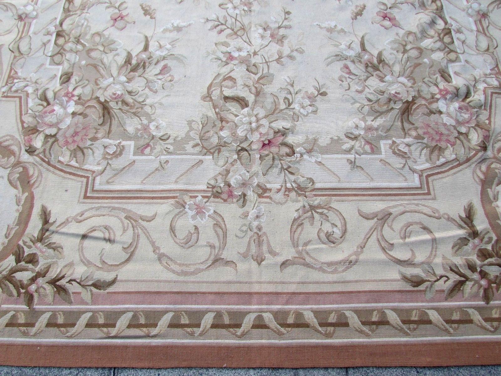 Noué à la main Tapis Aubusson français vintage fait à la main:: 1970:: 1Q0237