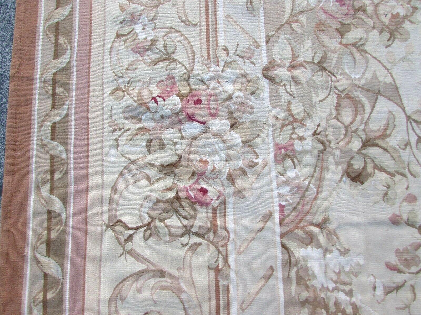 Laine Tapis Aubusson français vintage fait à la main:: 1970:: 1Q0237