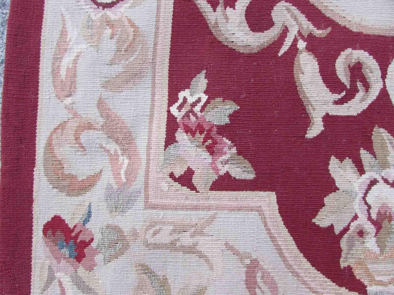 Hand-Knotted Handmade Vintage French Aubusson Rug, 1970s, 1Q04 For Sale